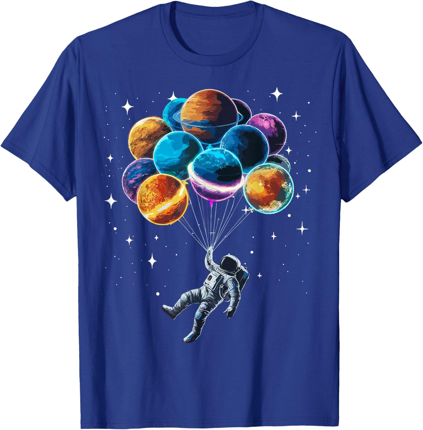 Space Astronaut Holding Planet Balloons Space T-Shirt - T-Shirt | Royal