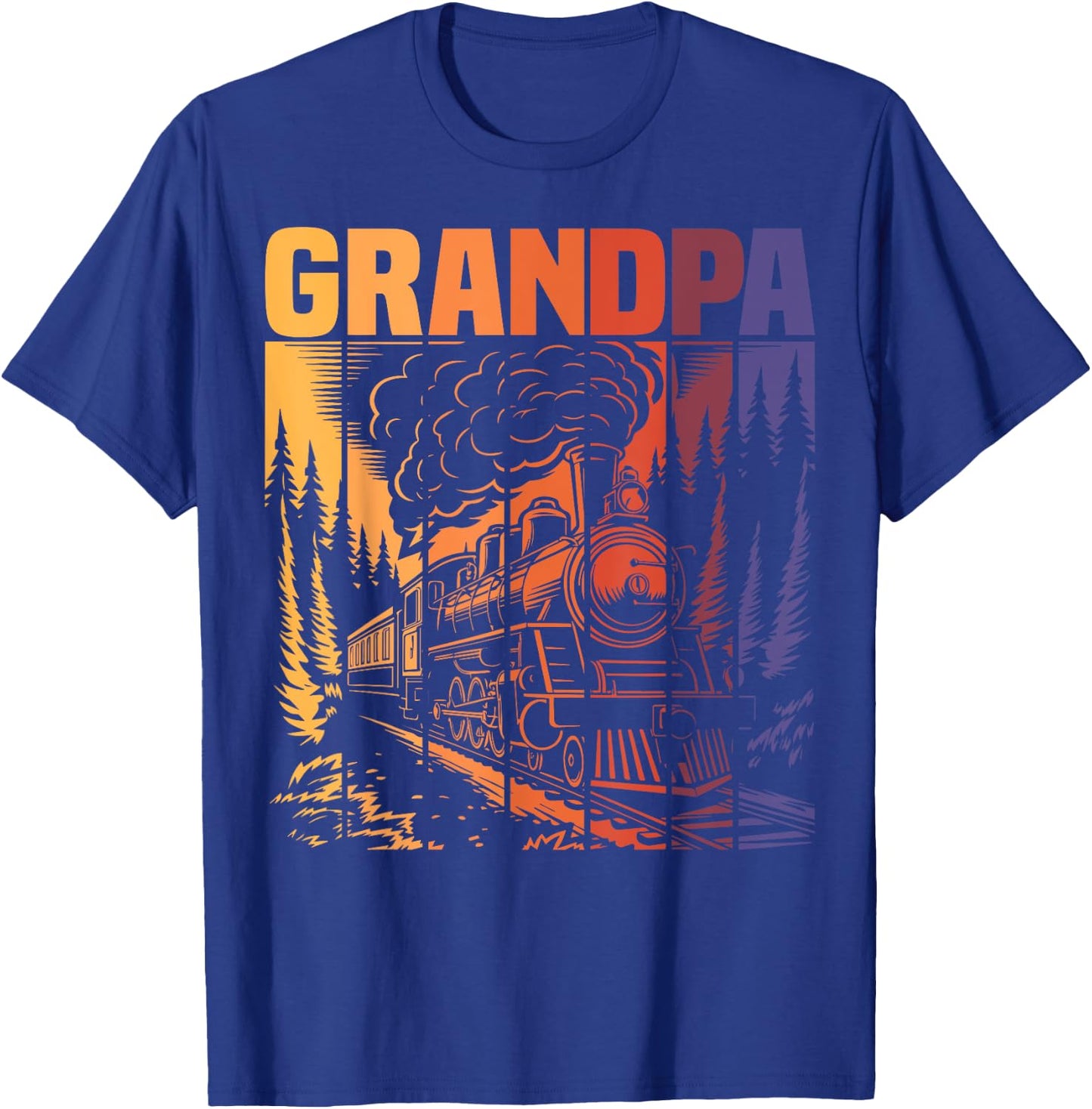 Grandpa Matching Family Railroad Retro Train Birthday Party T-Shirt - T-Shirt | Royal