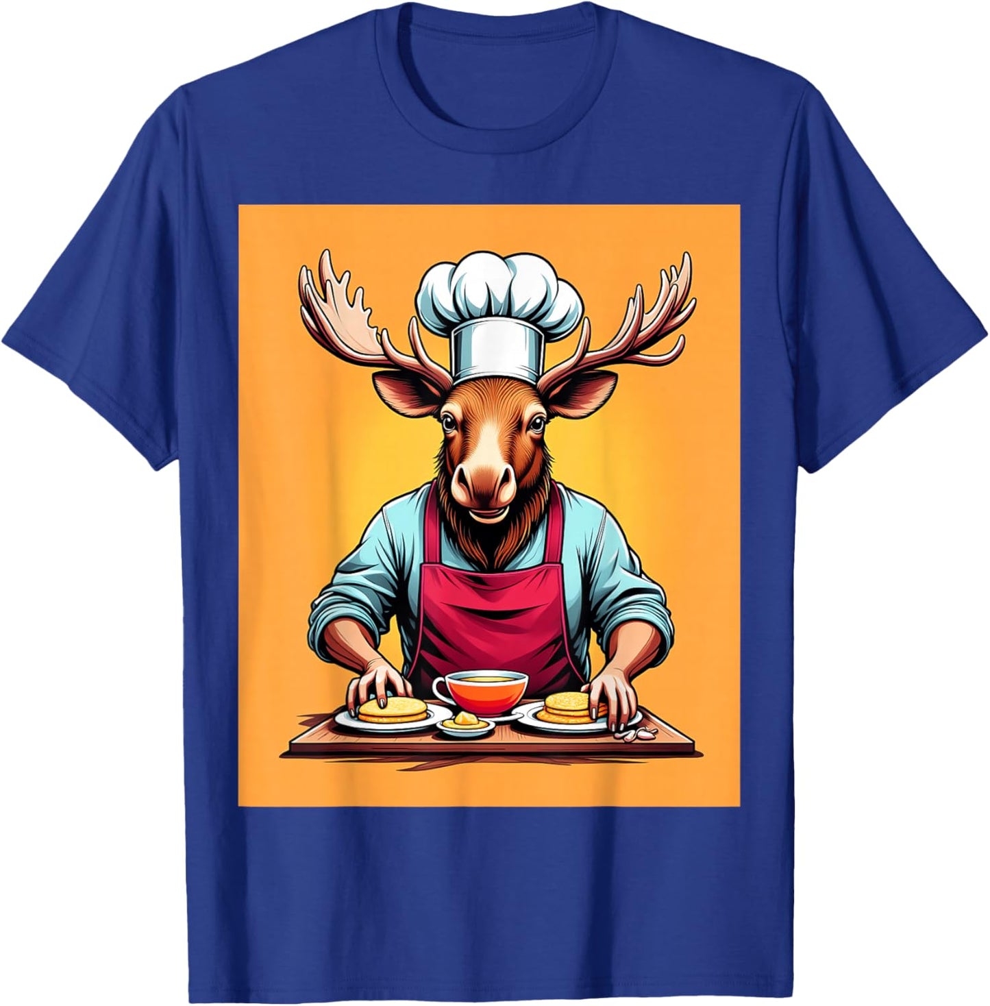 Chef Moose Cooking Pancakes T-Shirt - T-Shirt | Royal