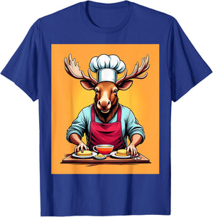 Chef Moose Cooking Pancakes T-Shirt - T-Shirt | Royal