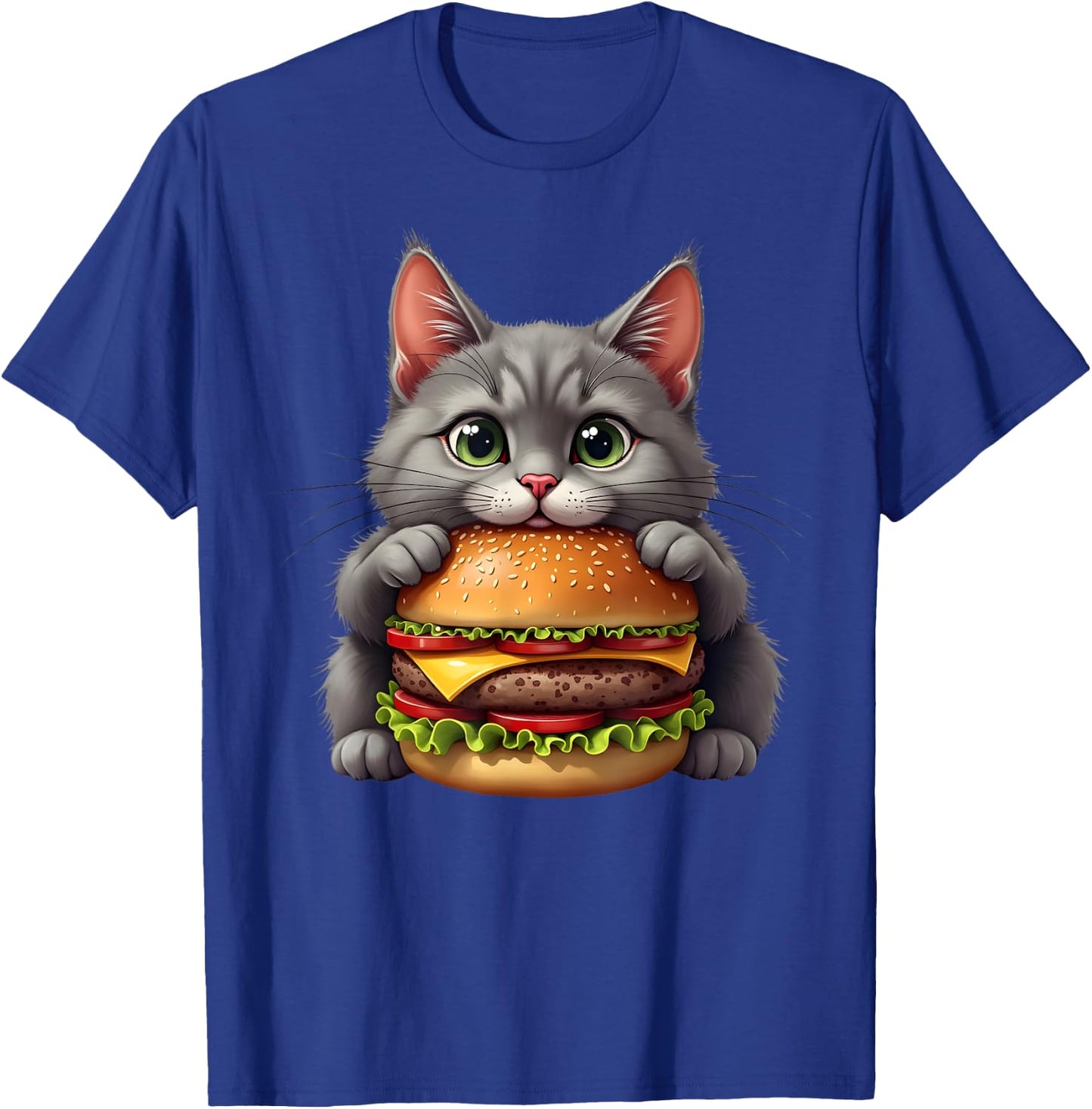 Funny Fast Food Cat Burger Lover Cute Cats Cheeseburger Men Women Kids T-Shirt - T-Shirt | Royal