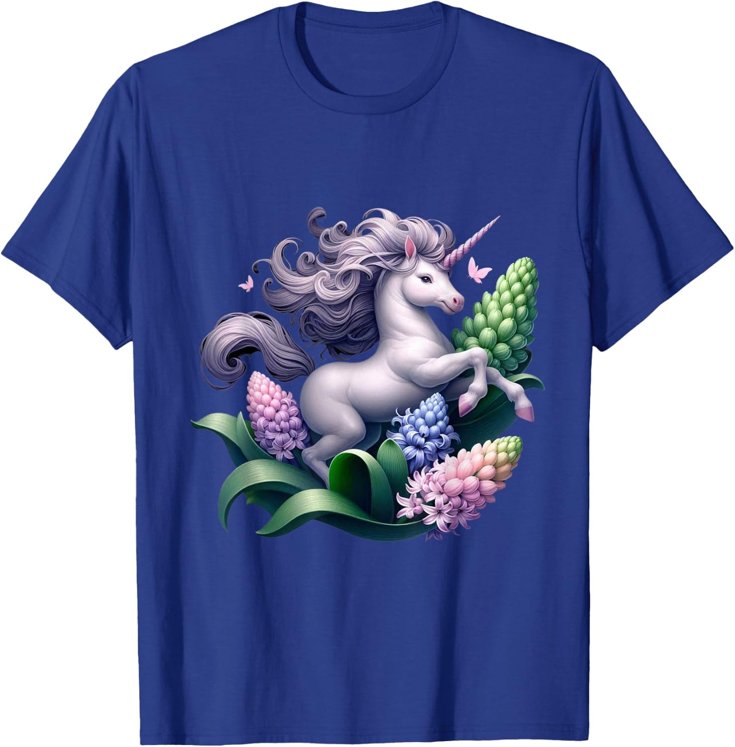 Unicorn Riding Hyacinth Boys Girls Men Women Kids Adults T-Shirt - T-Shirt | Royal