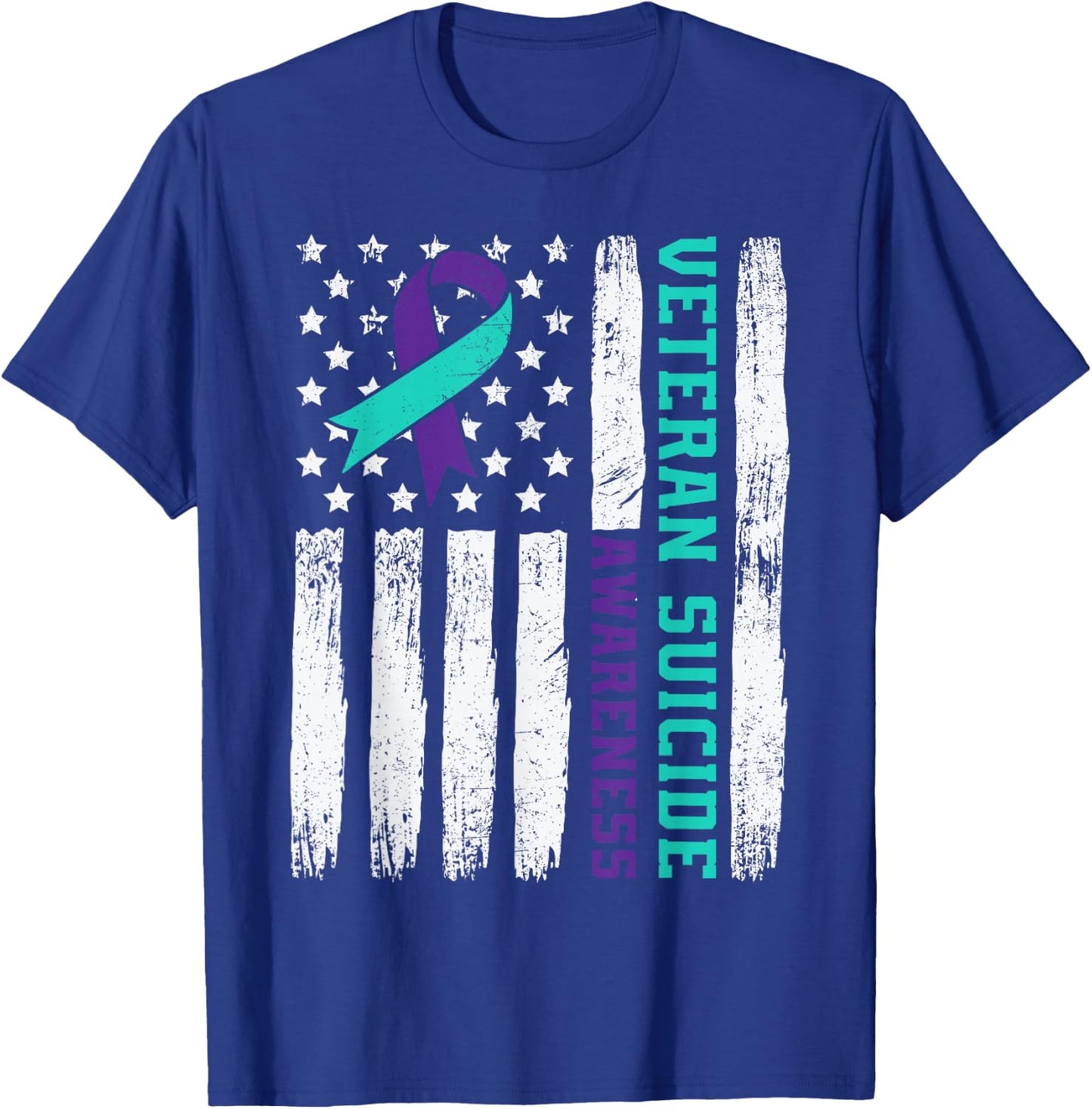 American Veteran Suicide Awareness Month America Flag Retro T-Shirt - T-Shirt | Royal