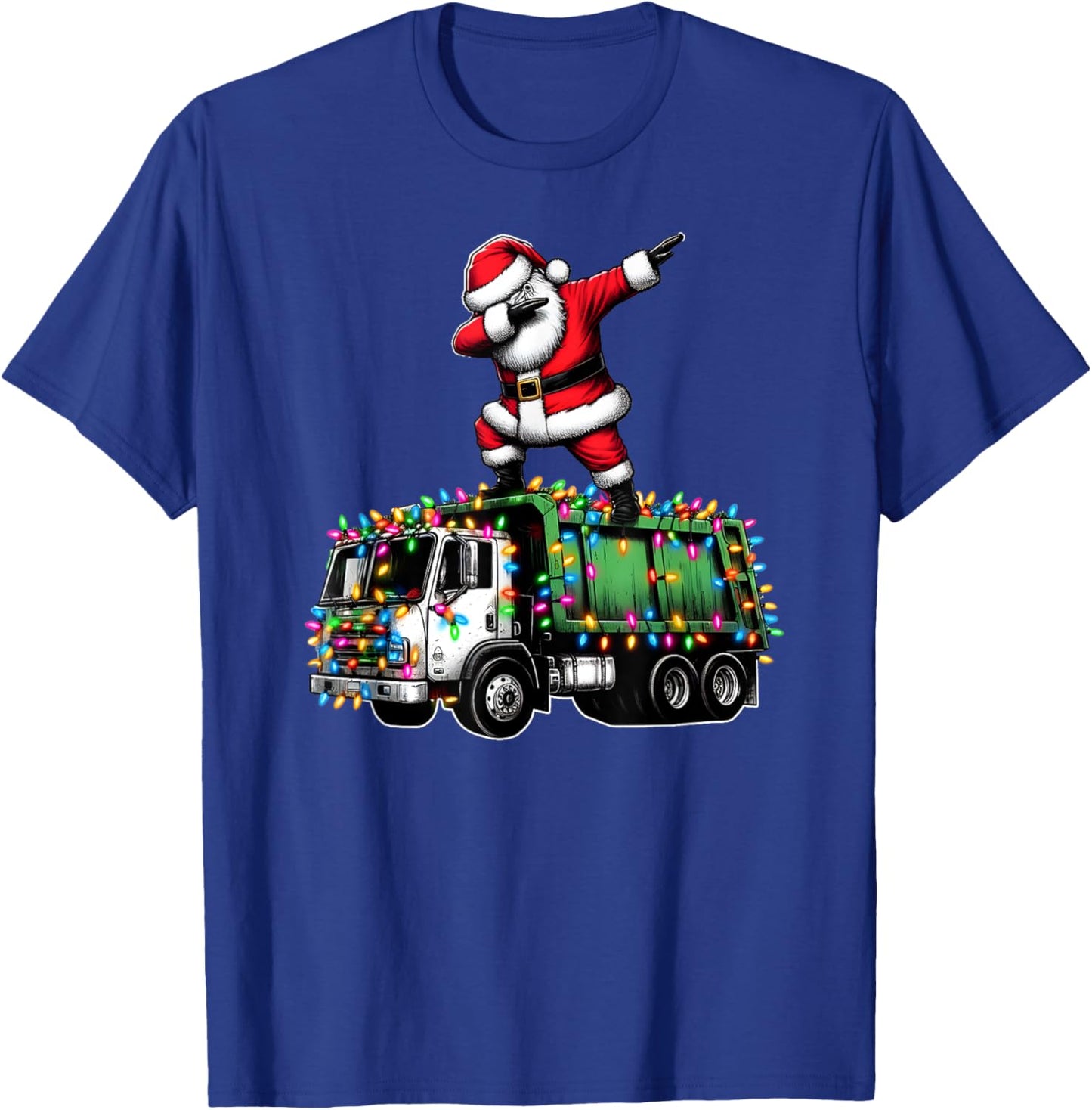 Dabbing Santa Garbage Truck Funny Christmas Lights Graphic T-Shirt - T-Shirt | Royal