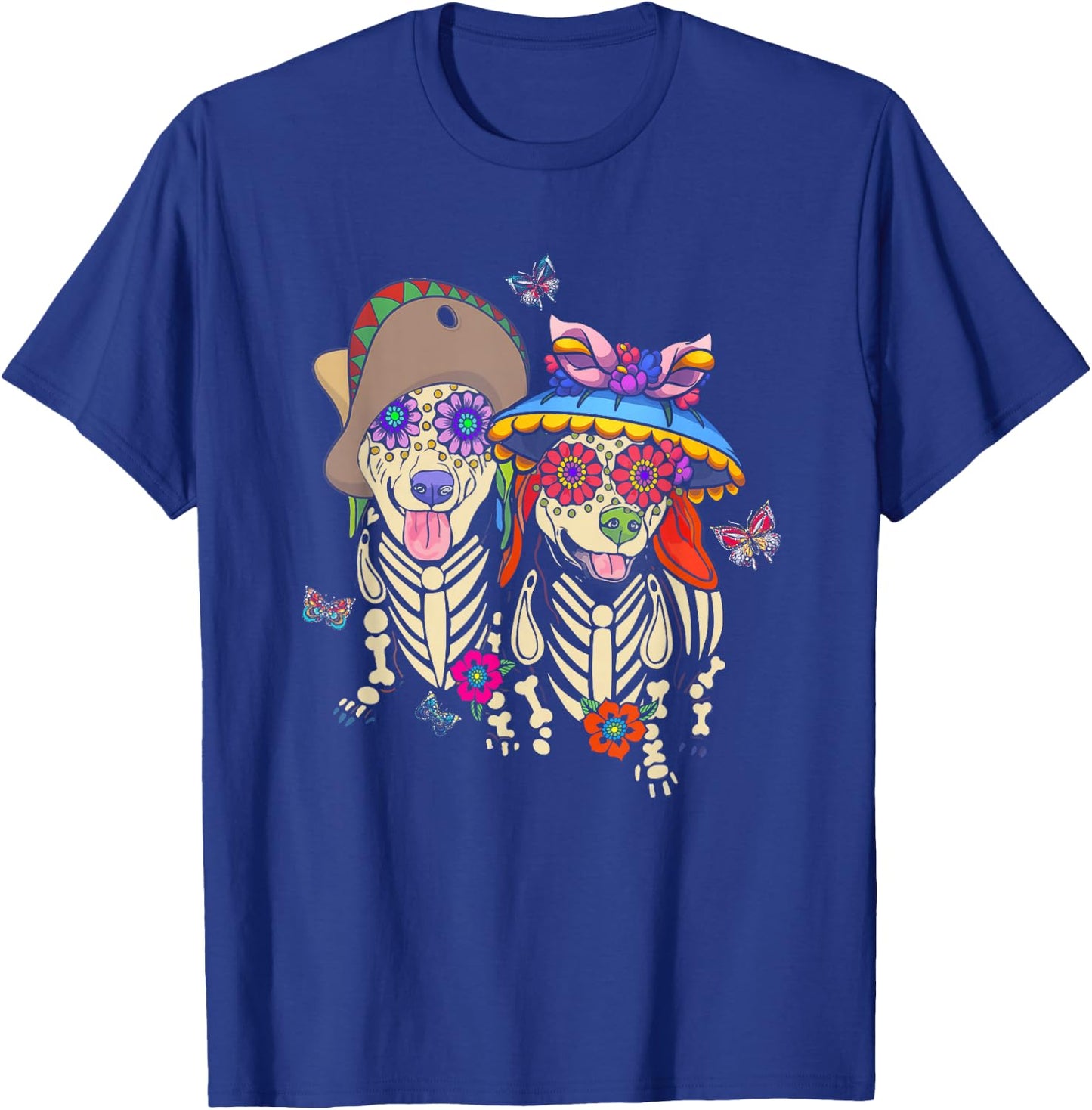 Sugar Skull Mexican Dachshund Bone Halloween Day Of Dead T-Shirt - T-Shirt | Royal
