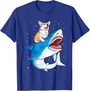 Corgi Riding Shark T-Shirt - T-Shirt | Royal