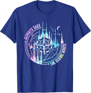 Always Take The Scenic Hiking Route Hiker Camping Outdoor T-Shirt - T-Shirt | Royal