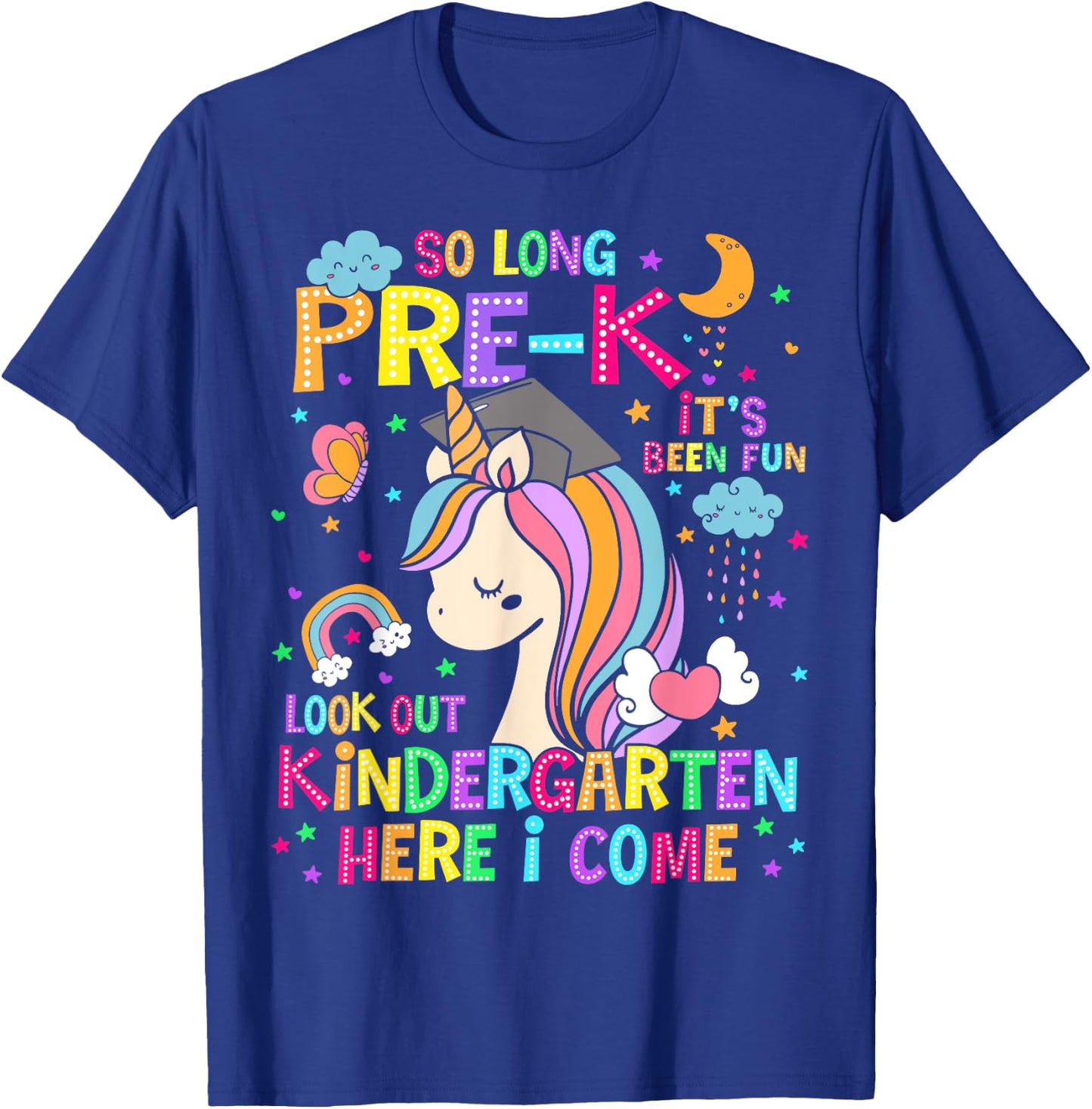 So Long Pre-K Graduation Kindergarten Here I Come Unicorn T-Shirt - T-Shirt | Royal