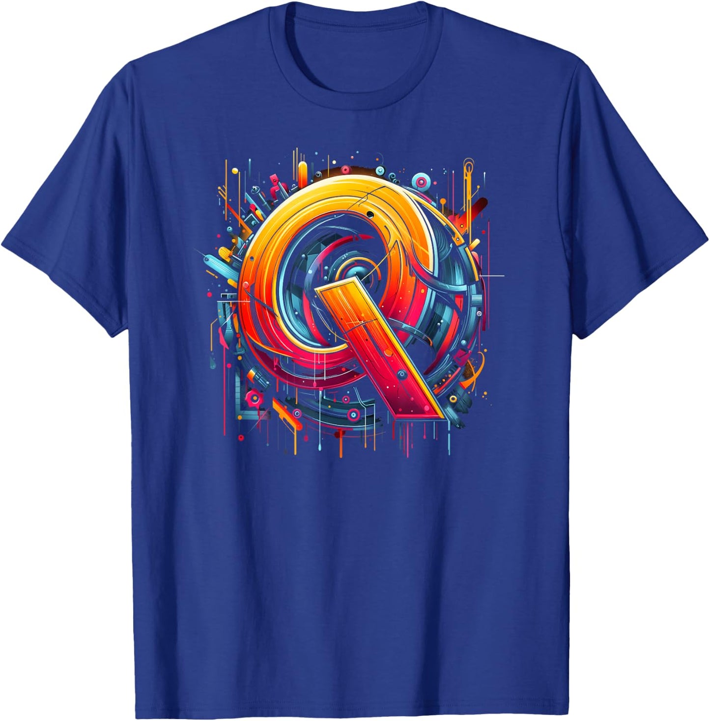 Initial Name Letter Q Alphabet In Graffiti Art Style T-Shirt - T-Shirt | Royal