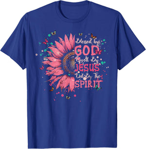 Blessed by God Loved by Jesus Christian Cross Sunflower T-Shirt - T-Shirt | Royal