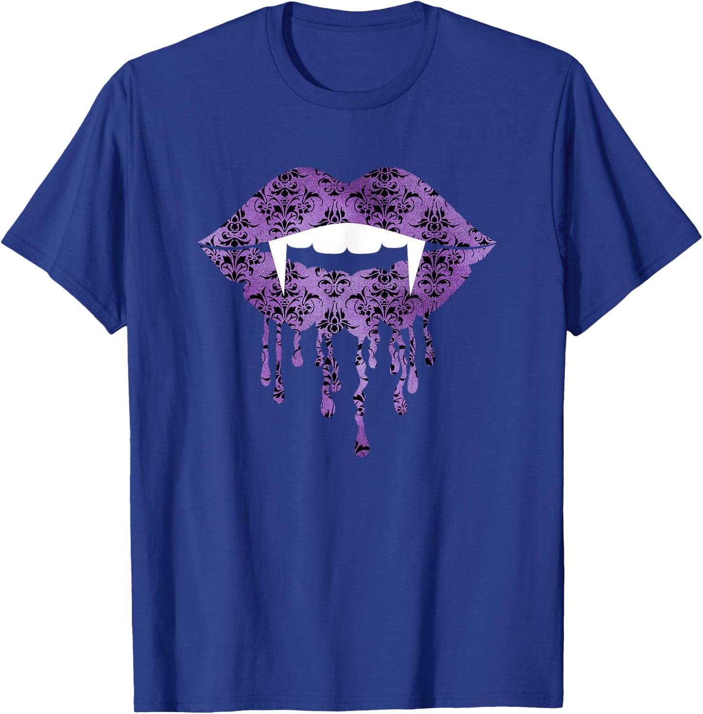 Purple Damask - Vampire Fangs Drip Lips Gothic Halloween T-Shirt - T-Shirt | Royal