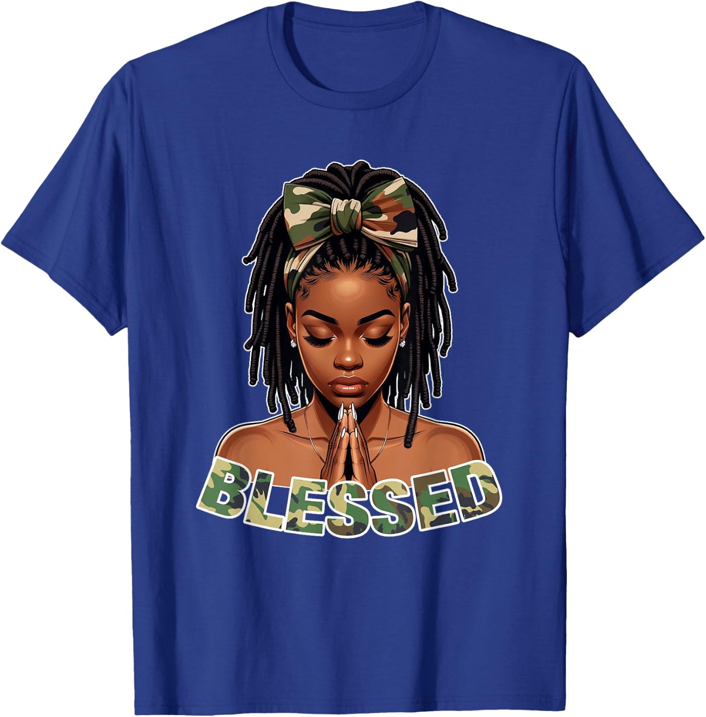 Praying Young Black Girl With Braids Locs Blessed Camo T-Shirt - T-Shirt | Royal
