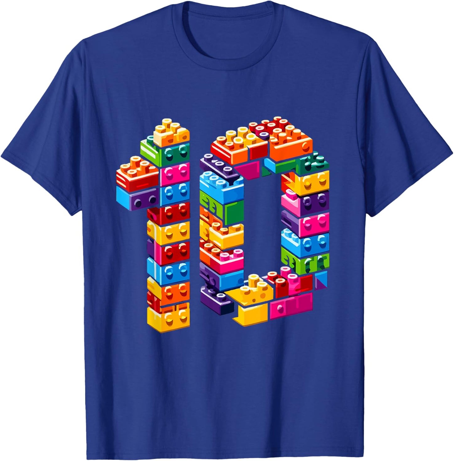 10 Year Old Blocks Building Master Builder 10th Birthday Boy T-Shirt - T-Shirt | Royal