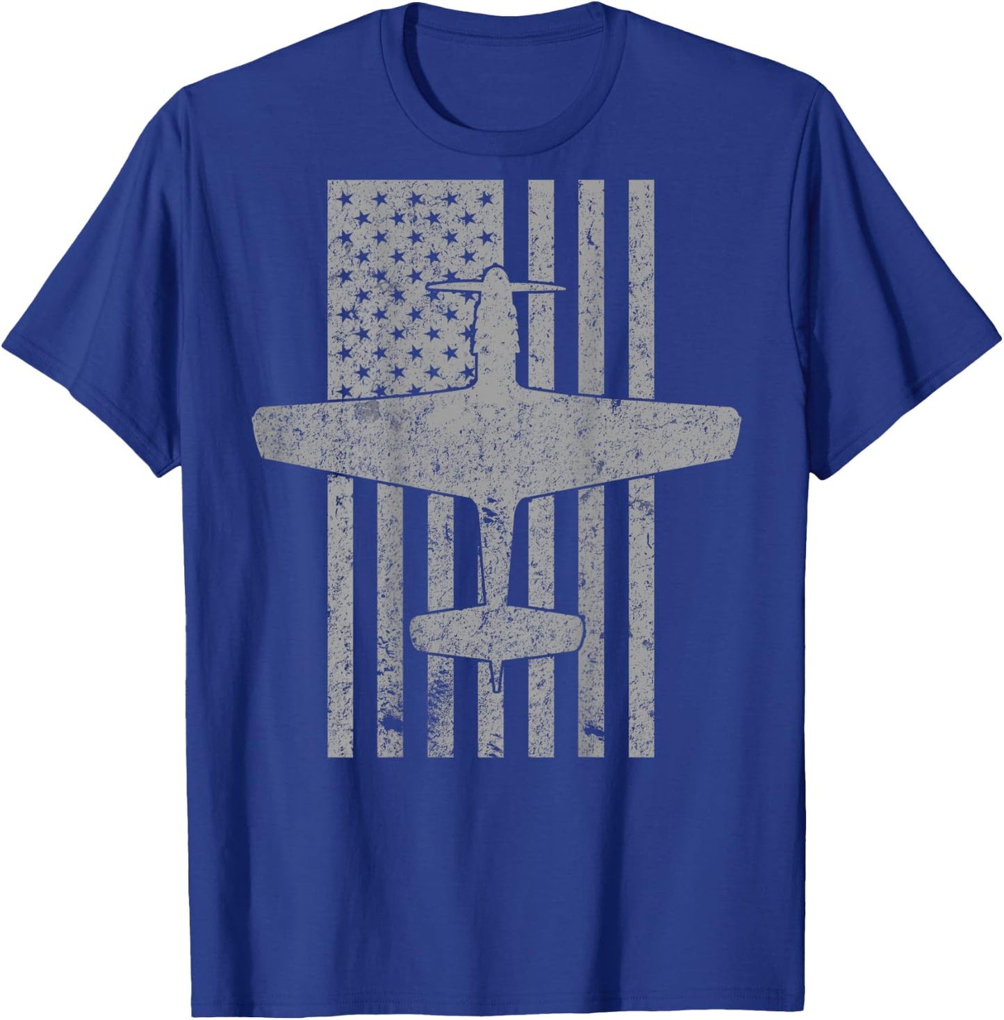 P-51 Mustang WWII Fighter Airplane Vintage Flag | BACK PRINT T-Shirt - T-Shirt | Royal