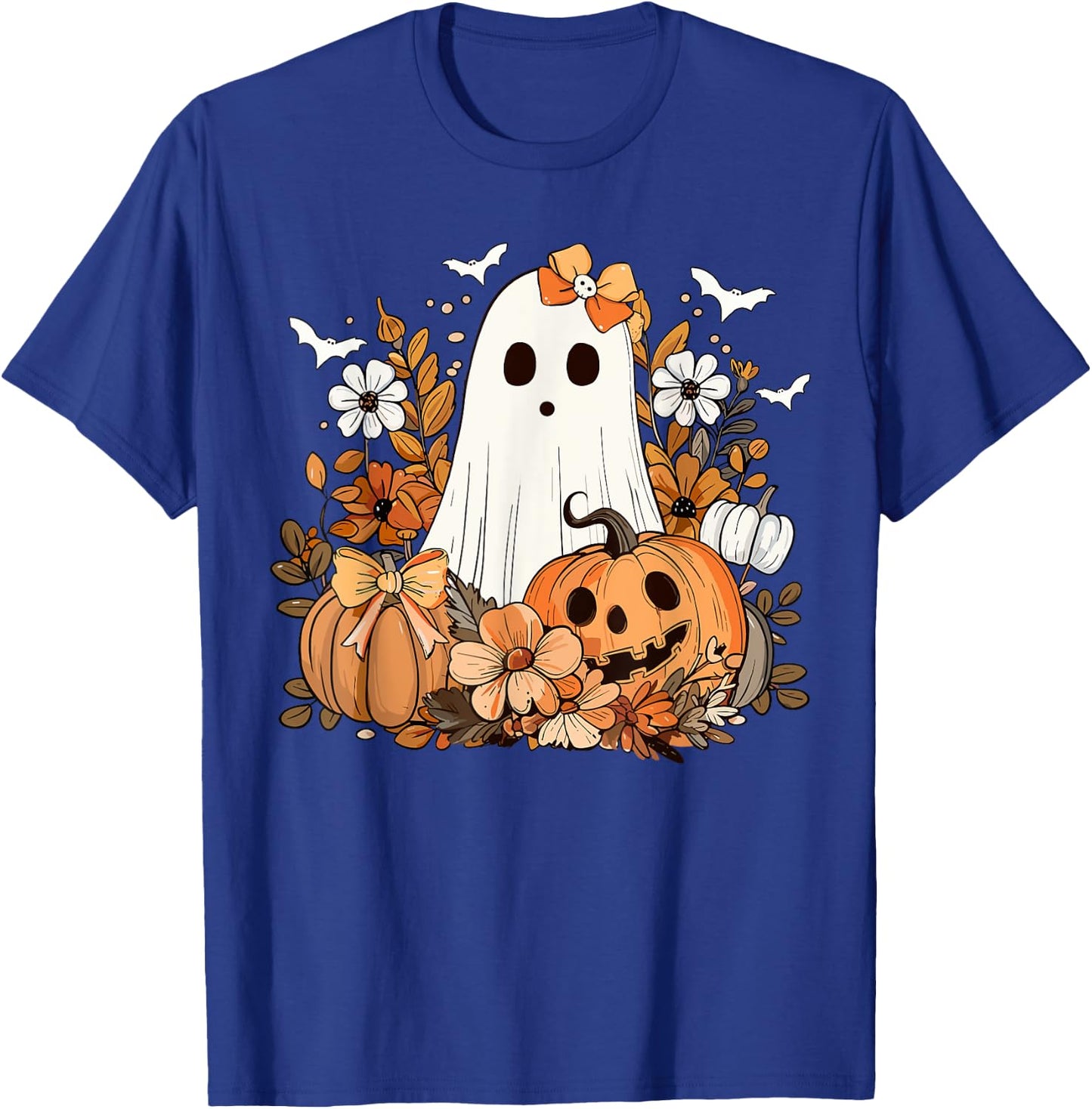 Retro Floral Ghost Cute Pumpkin Autumn Halloween Women Kids T-Shirt - T-Shirt | Royal