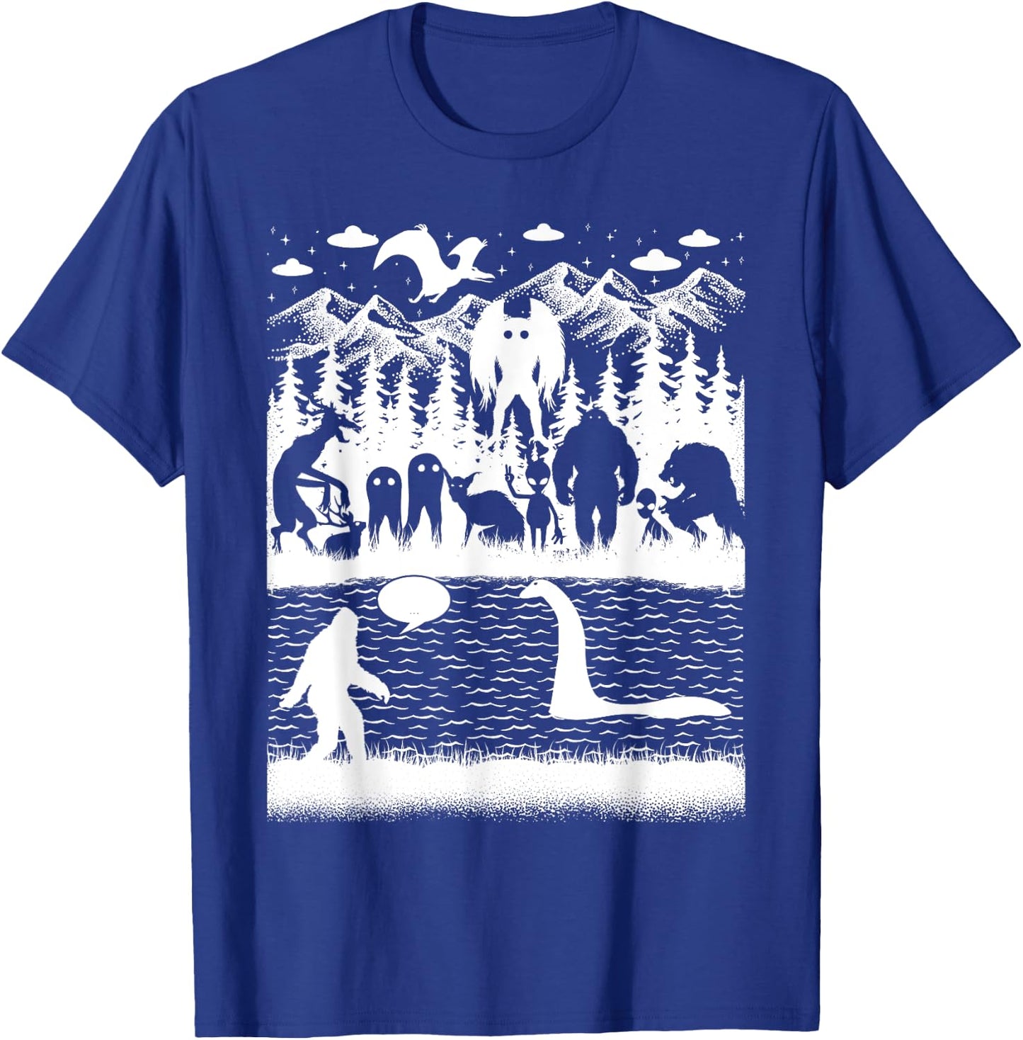 Bigfoot Loch Ness Monster Mothman And Aliens! Funny Cryptid T-Shirt - T-Shirt | Royal