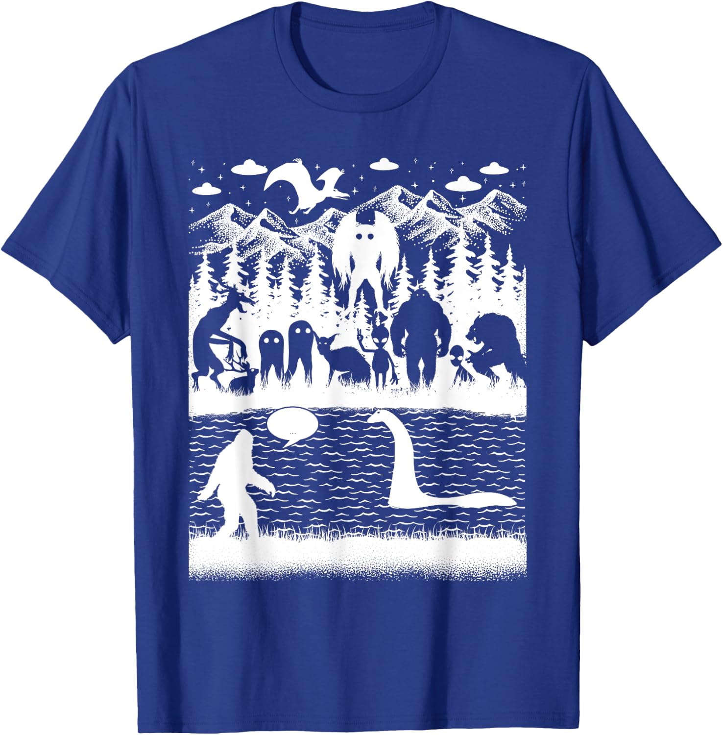 Bigfoot Loch Ness Monster Mothman And Aliens! Funny Cryptid T-Shirt - T-Shirt | Royal