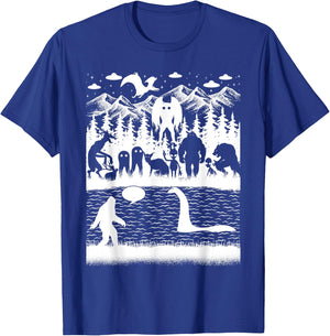 Bigfoot Loch Ness Monster Mothman And Aliens! Funny Cryptid T-Shirt - T-Shirt | Royal