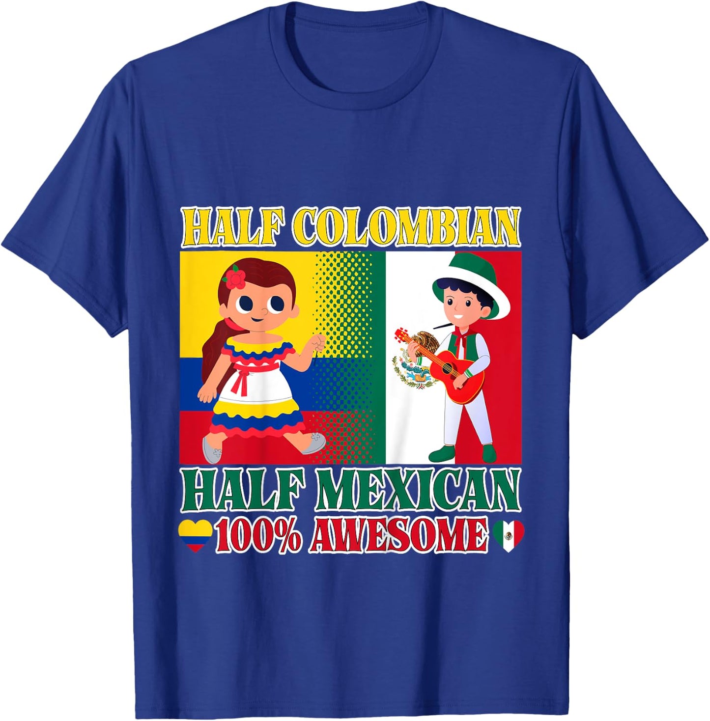 Kids Half Colombian Half Mexican Toddler Mexico Colombia Flag Boy T-Shirt - T-Shirt | Royal