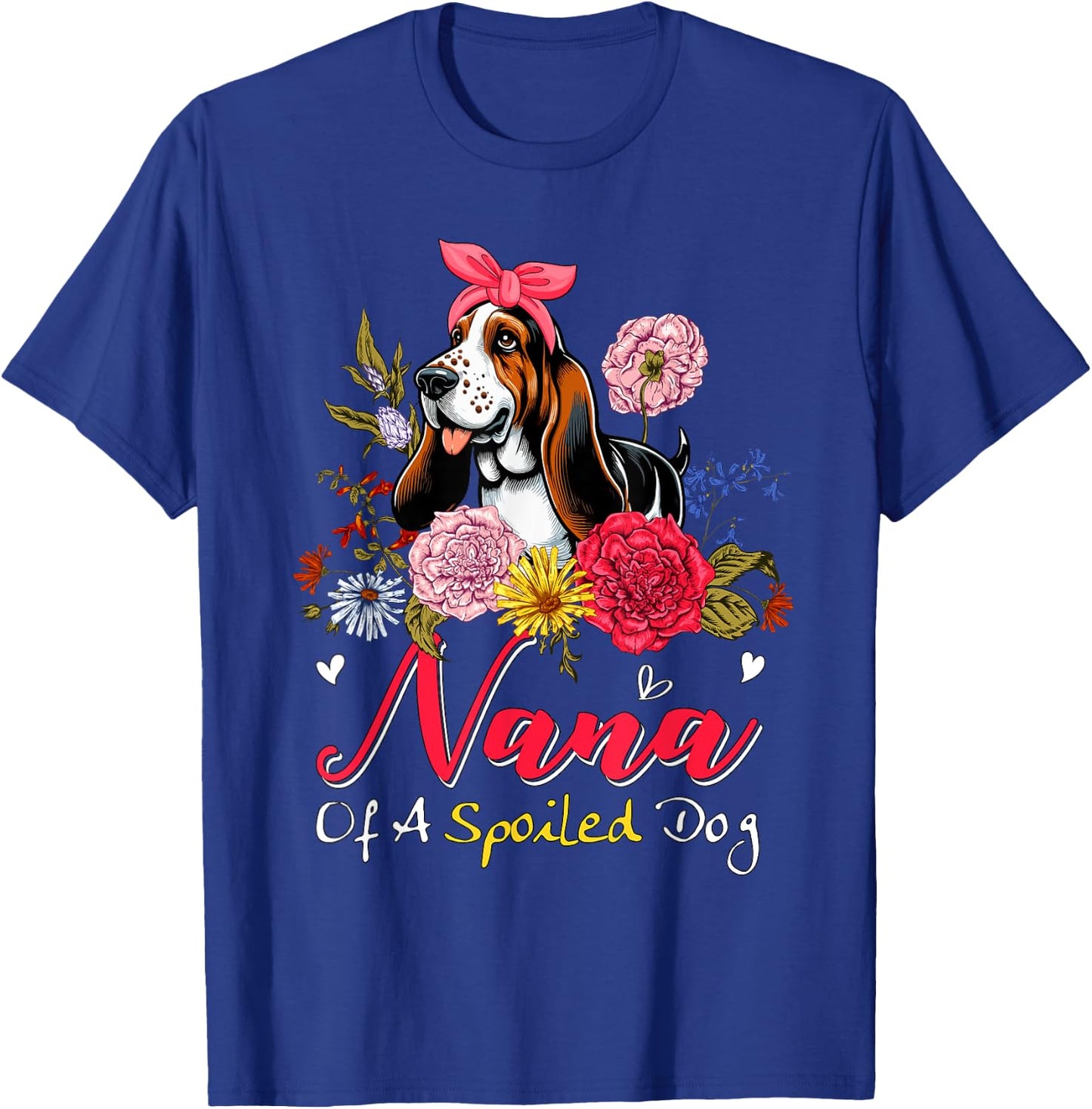 Nana Of A Spoiled Dog Mother's Day Basset Hound Bow Tie Men Women T-Shirt - T-Shirt | Royal