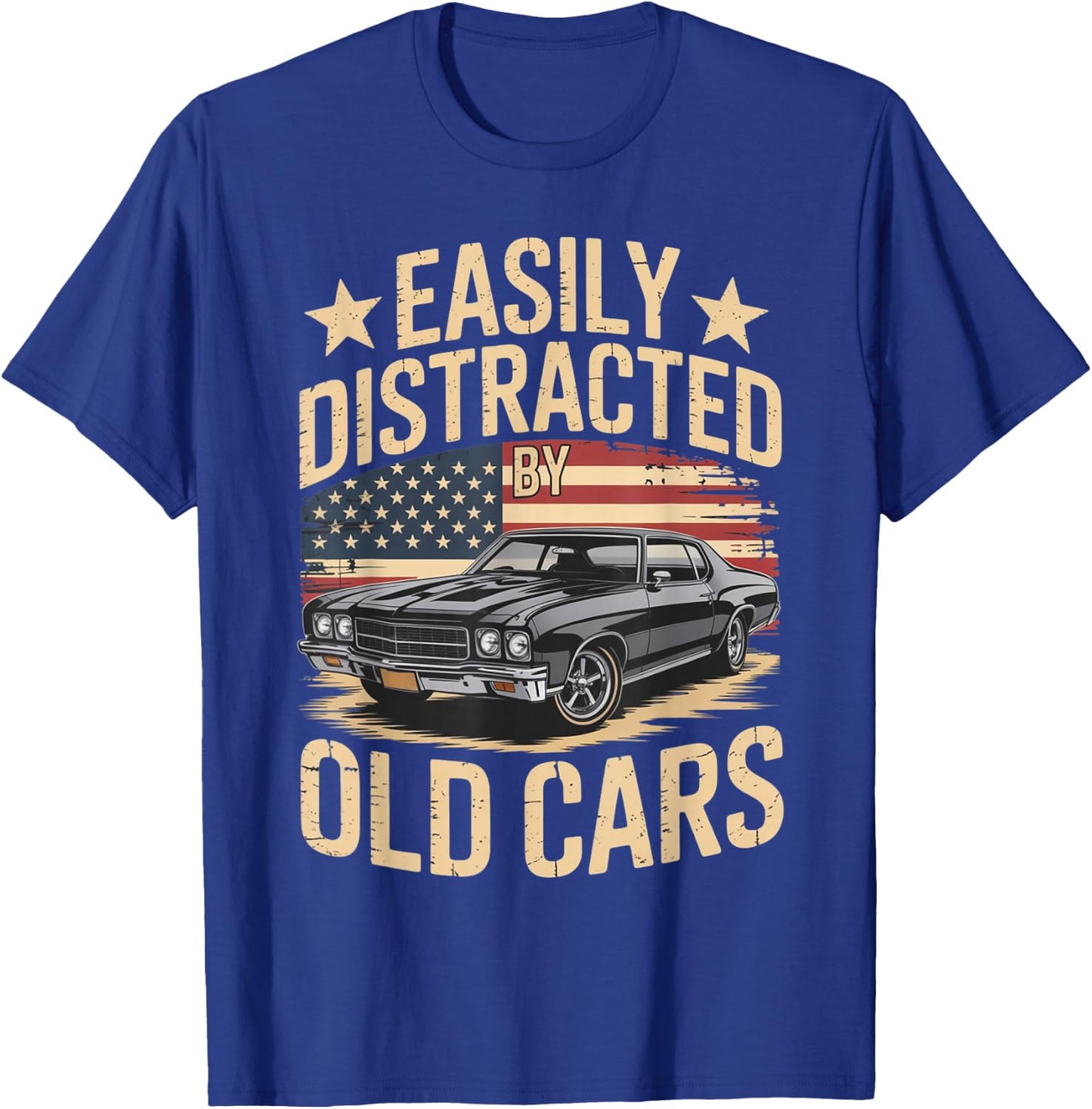 Retro Car Lover Easily Distracted by Old Cars Classic Fans T-Shirt - T-Shirt | Royal