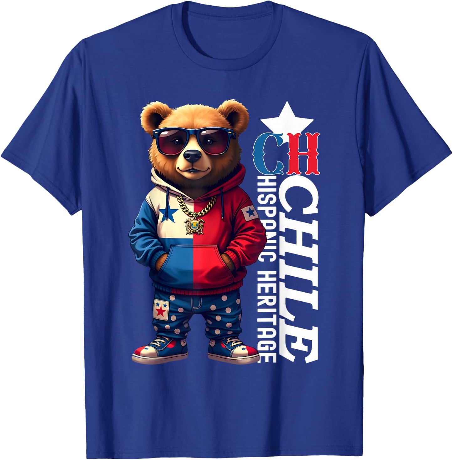 Funny Teddy Bear Chile Flag Hispanic Heritage Chilean Kids T-Shirt - T-Shirt | Royal