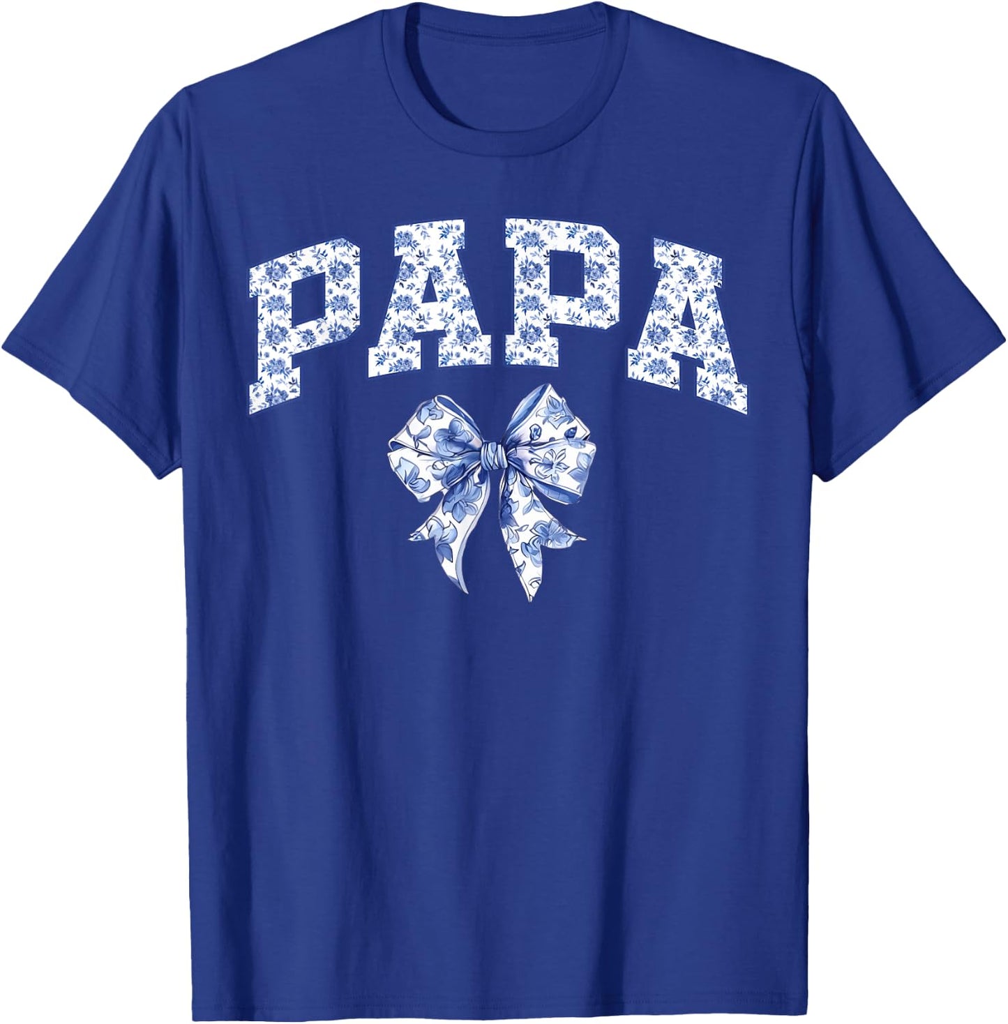 Papa Coquette Toile Blue Bow Floral Family Matching T-Shirt - T-Shirt | Royal