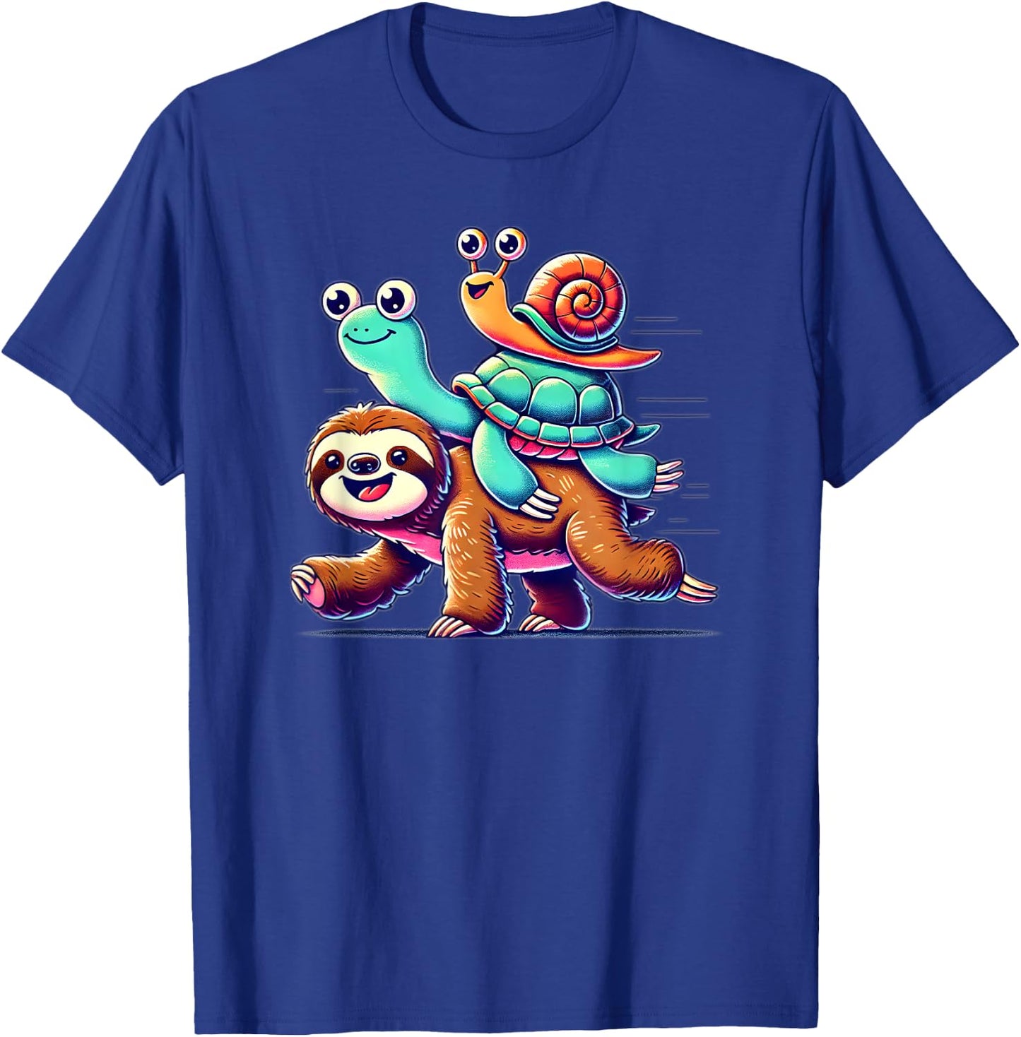 Sloth Turtle Snail Piggyback Animal Running Wild T-Shirt - T-Shirt | Royal