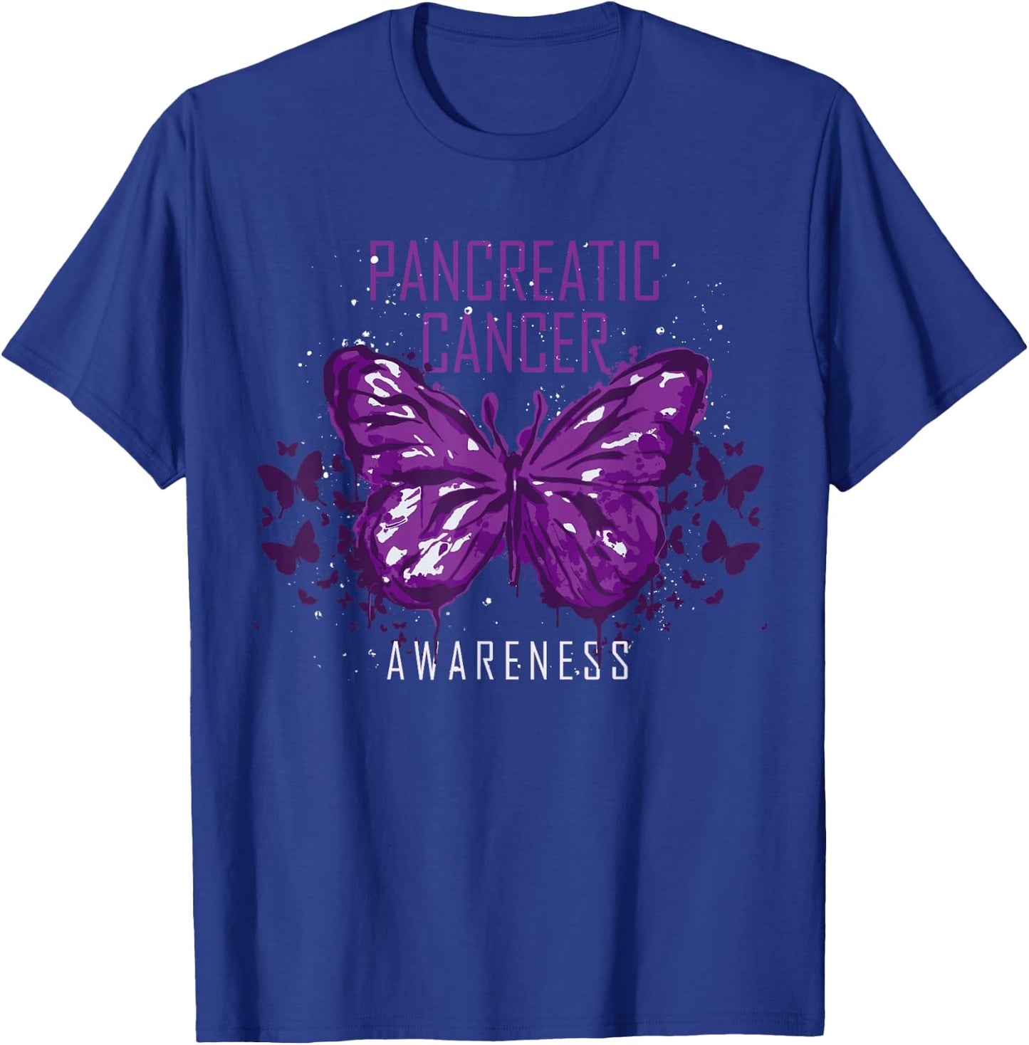 Insect Purple Ribbon Butterfly Pancreatic Cancer Awareness T-Shirt - T-Shirt | Royal