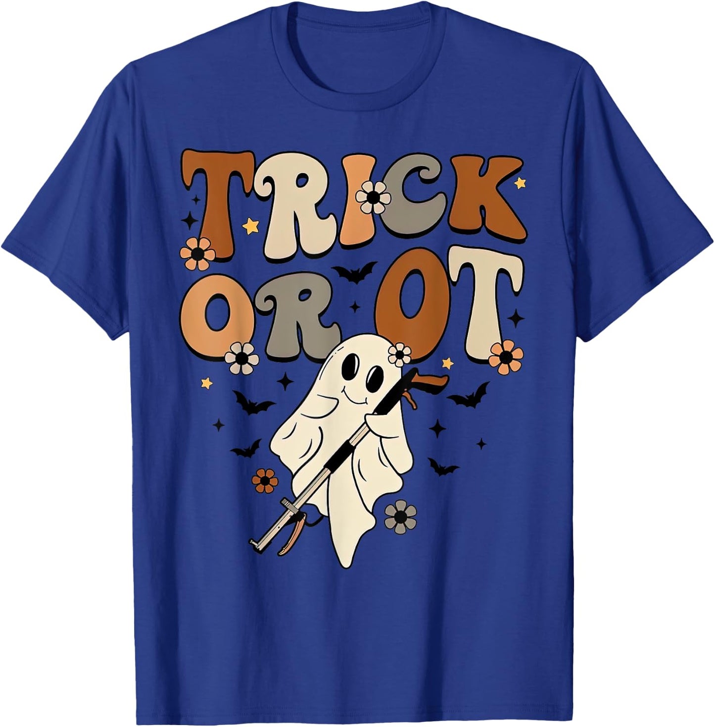 Retro Trick Or OT Cute Ghost Occupational Therapy Halloween T-Shirt - T-Shirt | Royal