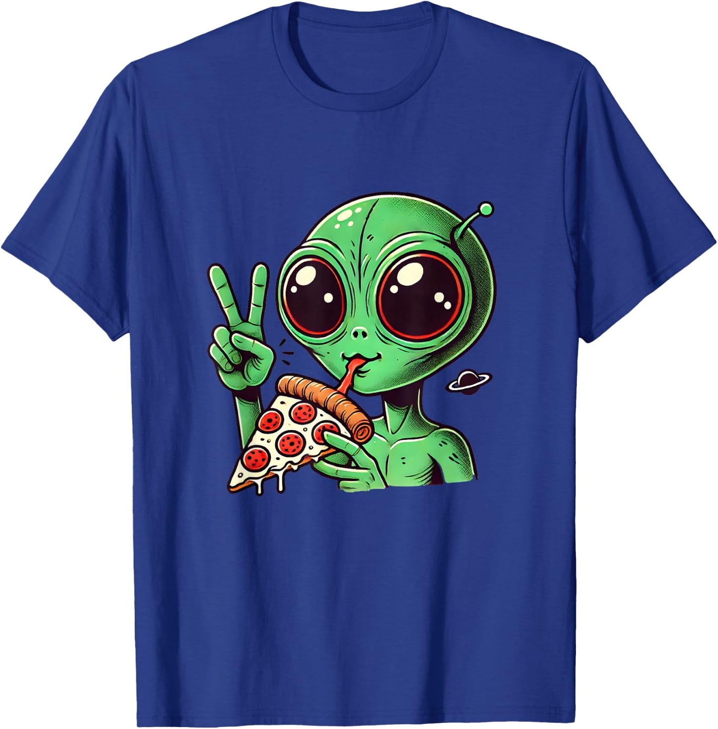 Funny Alien Head Eating Pizza UFO Extraterrestrial T-Shirt - T-Shirt | Royal