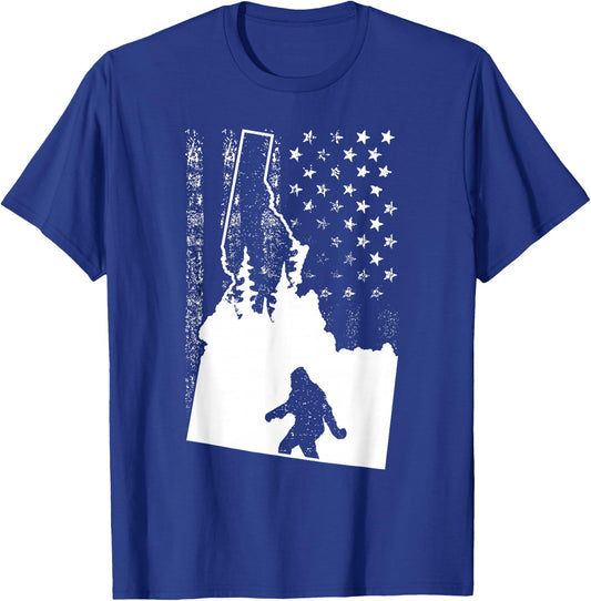 Idaho Bigfoot American Flag Silhouette Sasquatch Usa Flag T-Shirt - T-Shirt | Royal