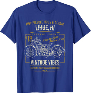 Lihue Hawaii USA Retro Distressed Style Motorcycle Design T-Shirt - T-Shirt | Royal