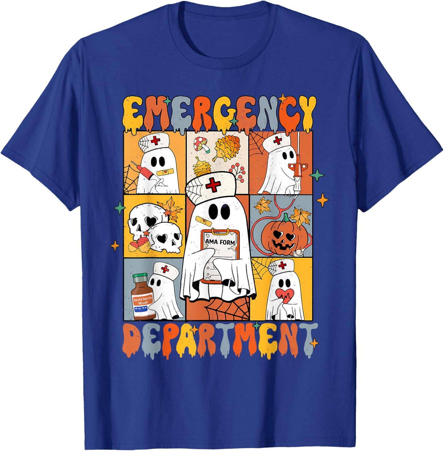 Emergency Department Halloween Cute Pumpkin Ghost ER Nurse T-Shirt - T-Shirt | Royal