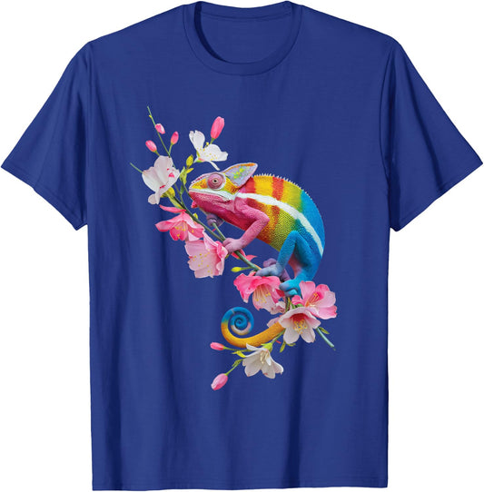 Colorful Chameleon Lizard Lover wildflower reptiles T-Shirt - T-Shirt | Royal