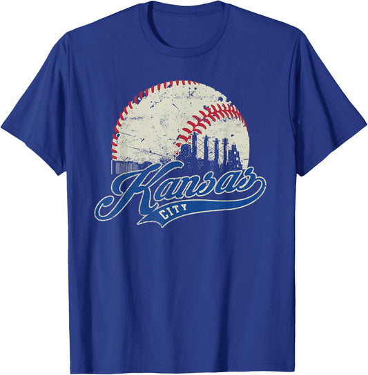 Vintage Kansas City Baseball American US Flag T-Shirt - T-Shirt | Royal