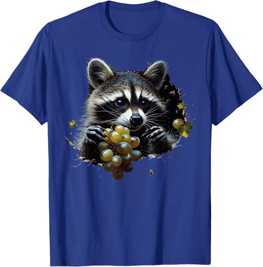 Funny Raccoon Tearing Through Grapes T-Shirt - T-Shirt | Royal