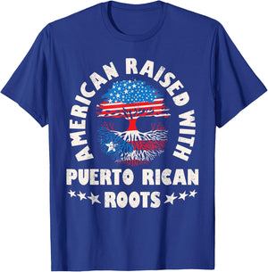American Raised With Puerto Rican Roots Puerto Rico Hispanic T-Shirt - T-Shirt | Royal