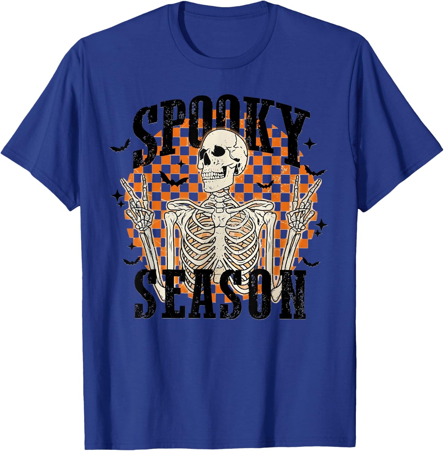 Spooky Season Skeleton Checkerboard Funny Halloween T-Shirt - T-Shirt | Royal