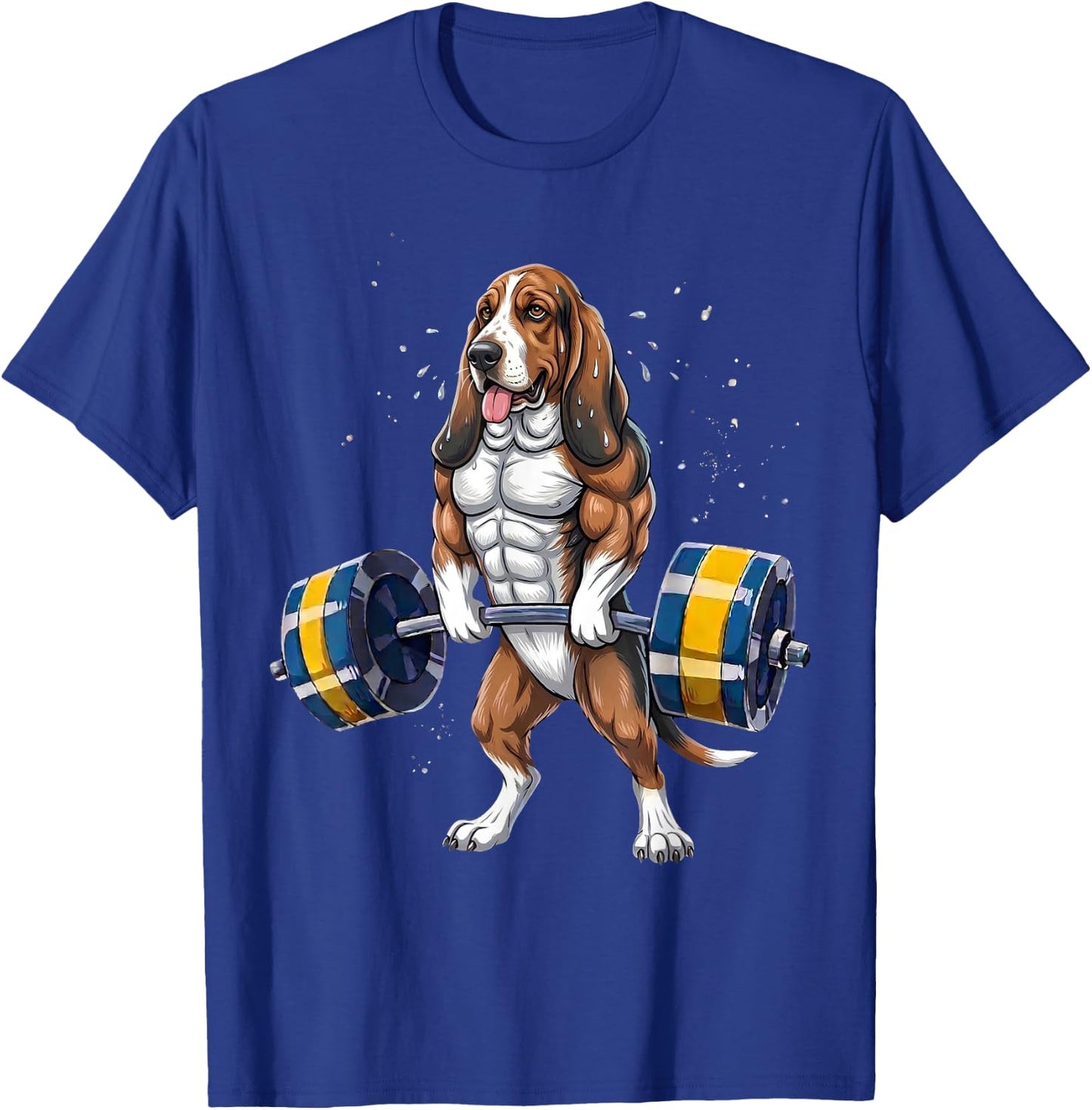 Funny Basset Hound Lifting Weights Gym Workout Dog T-Shirt - T-Shirt | Royal