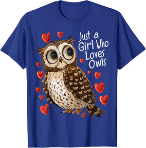 Cute Owl Lovers Gift Girls Just A Girl Who Loves Owls T-Shirt - T-Shirt | Royal