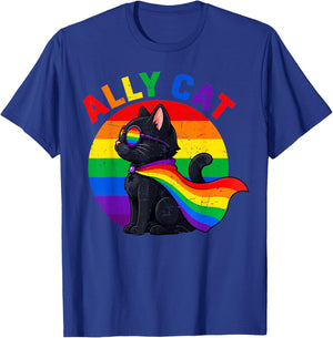 Ally Cat Rainbow Gay Pride LGBTQ LGBT T-Shirt - T-Shirt | Royal
