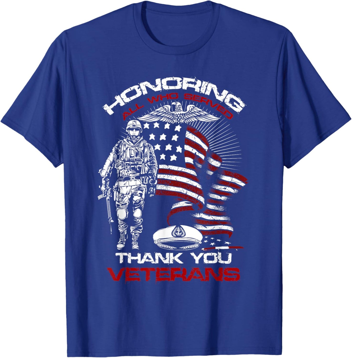 Honoring All Who Served Veteran Appreciation Art T-Shirt - T-Shirt | Royal