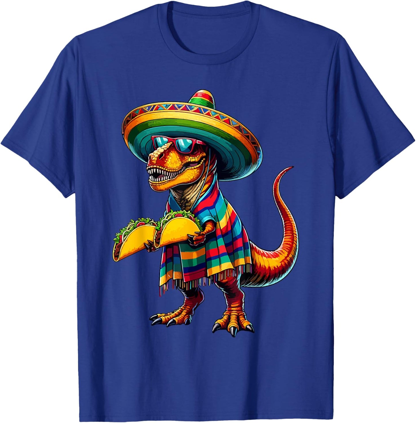 T-rex Dinosaur Taco Lover Cinco de Mayo Sombrero Poncho T-Shirt - T-Shirt | Royal