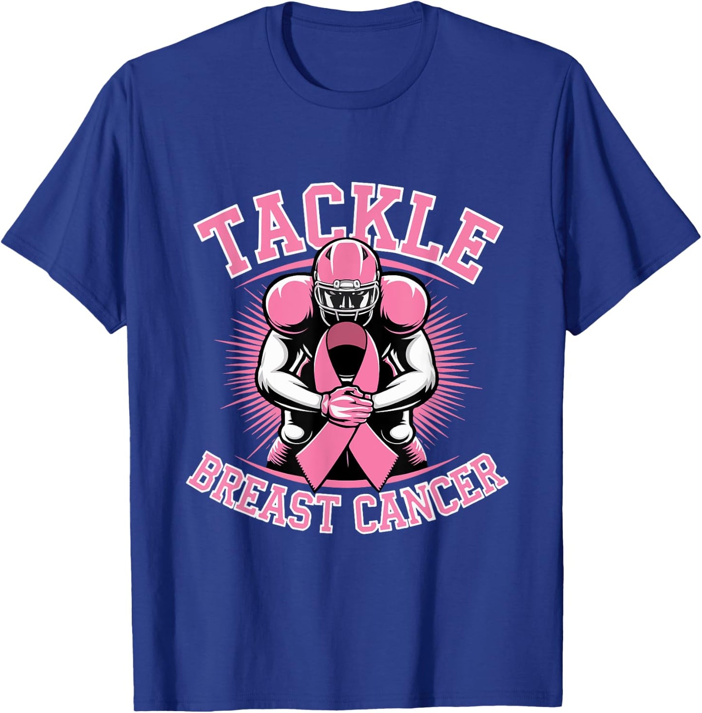 Tackle Breast Cancer Pink Ribbon American Fantasy Football T-Shirt - T-Shirt | Royal