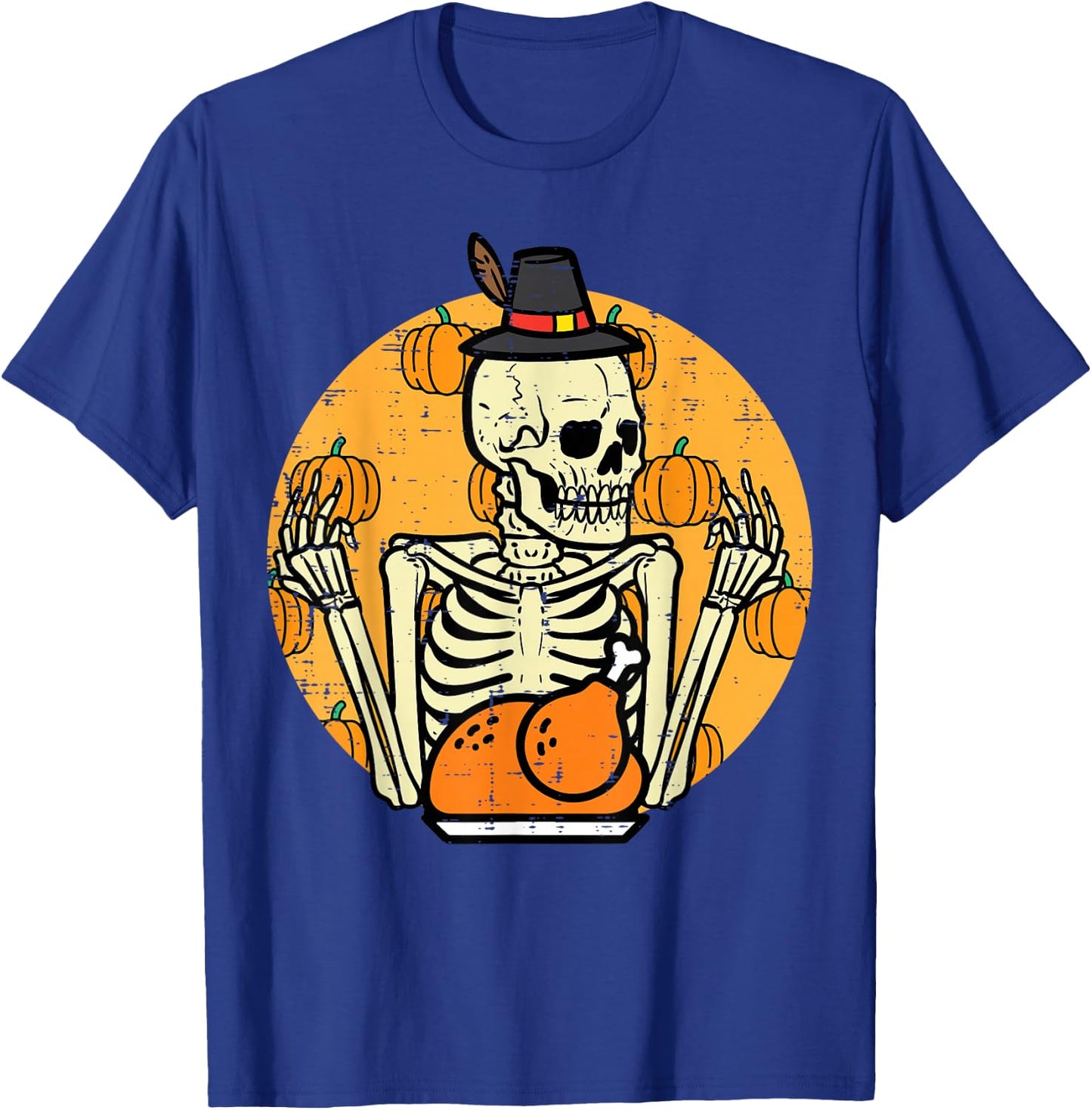 Thanksgiving Skeleton Turkey Day Halloween Men Women Kids T-Shirt - T-Shirt | Royal
