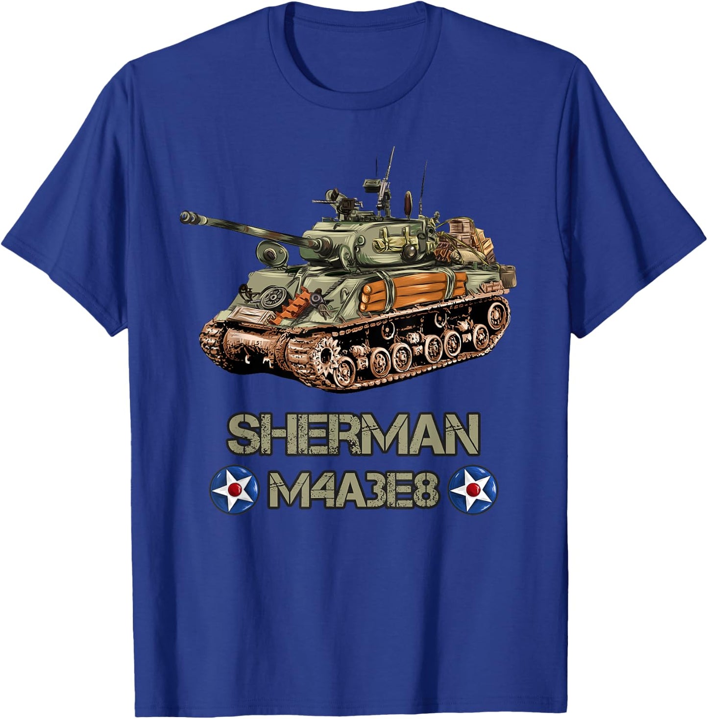 World War 2 American Tank M4A3E8 Sherman memorabilia T-Shirt - T-Shirt | Royal
