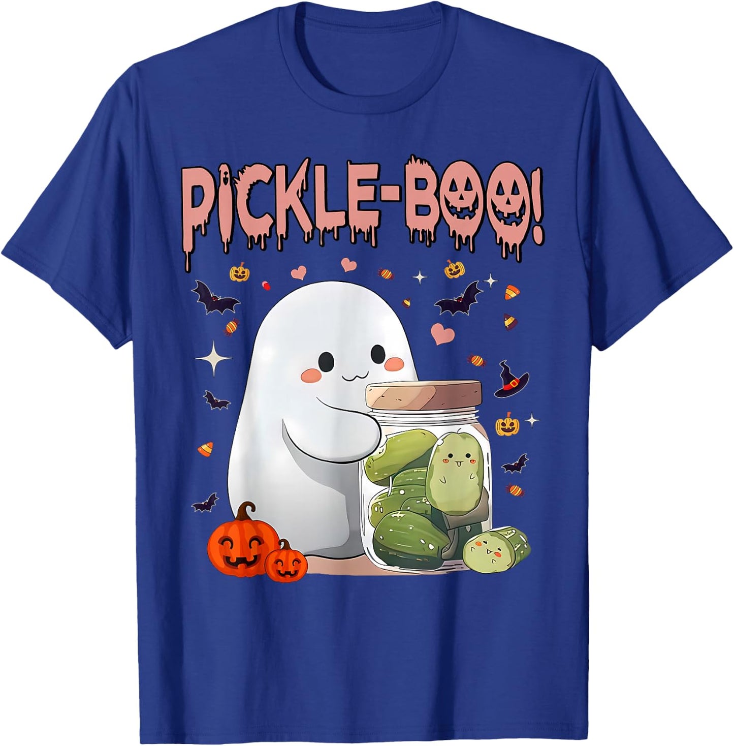 Vintage Kawaii Pickle Boo Ghost Halloween Spooky Season T-Shirt - T-Shirt | Royal