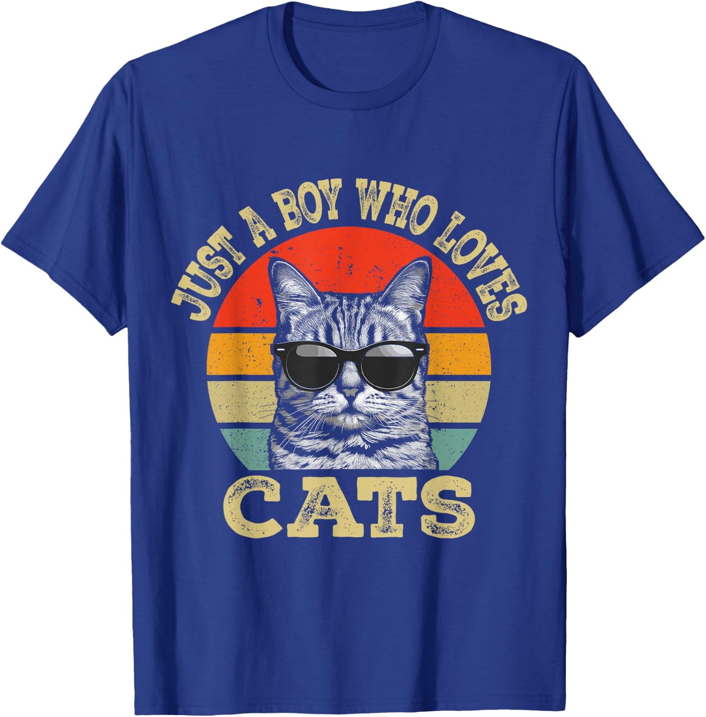 Vintage Just A Boy Who Loves Cats Boy Kid Cat Lover For Boys T-Shirt - T-Shirt | Royal