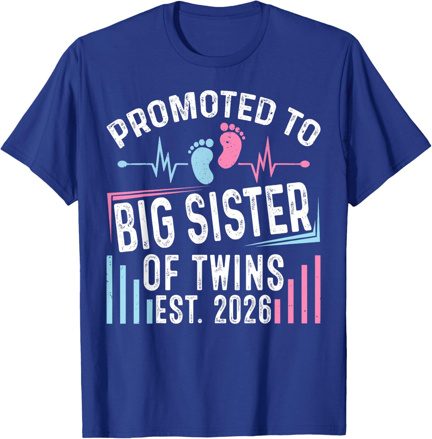 Promoted to Big Sister of Twins Est 2026 Baby Shower T-Shirt - T-Shirt | Royal